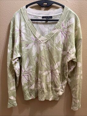 Laurel Grey Light Green Floral V-Neck Sweater